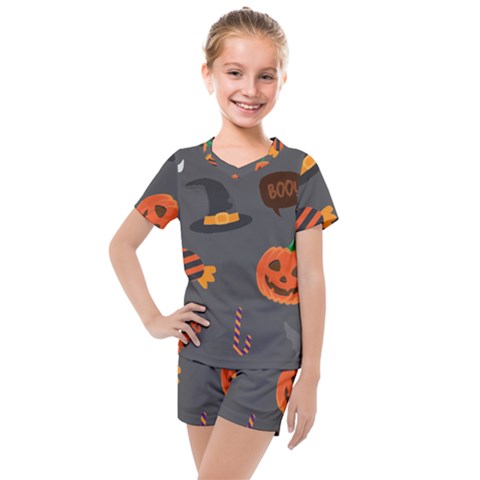 Halloween Themed Seamless Repeat Pattern Kids  Mesh Tee And Shorts Set by KentuckyClothing