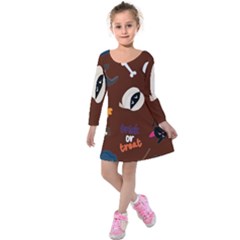 Halloween Seamless Repeat Pattern Kids  Long Sleeve Velvet Dress by KentuckyClothing