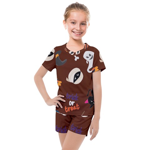 Halloween Seamless Repeat Pattern Kids  Mesh Tee And Shorts Set by KentuckyClothing