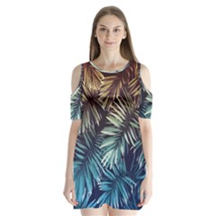 Tropical Leaves Shoulder Cutout Velvet One Piece by goljakoff