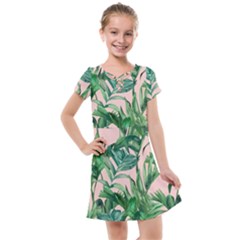 Green Leaves On Pink Kids  Cross Web Dress by goljakoff