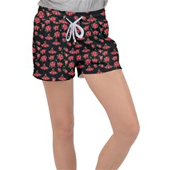 Red Roses Velour Lounge Shorts by designsbymallika