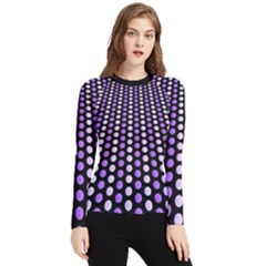 Purple And Pink Dots Pattern, Black Background Women s Long Sleeve Rash Guard by Casemiro