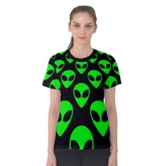 We Are Watching You! Aliens Pattern, Ufo, Faces Women s Cotton Tee