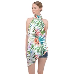 Tropical Flamingo Halter Asymmetric Satin Top by goljakoff
