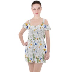 Summer Flowers Ruffle Cut Out Chiffon Playsuit by goljakoff