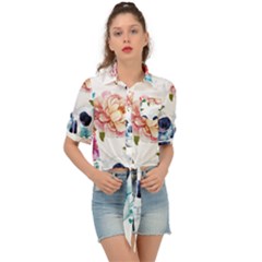 Skull And Flowers Tie Front Shirt  by goljakoff