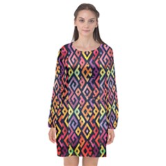 Square Pattern 2 Long Sleeve Chiffon Shift Dress  by designsbymallika