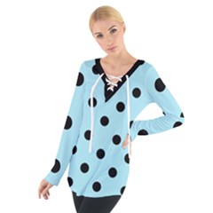 Large Black Polka Dots On Blizzard Blue - Tie Up Tee by FashionLane