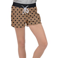 Large Black Polka Dots On Bone Brown - Velour Lounge Shorts by FashionLane