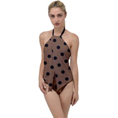 Large Black Polka Dots On Brown Bear - Go With The Flow One Piece Swimsuit by FashionLane