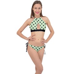 Large Black Polka Dots On Tea Green - Cross Front Halter Bikini Set by FashionLane