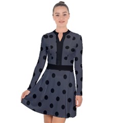 Large Black Polka Dots On Anchor Grey - Long Sleeve Panel Dress by FashionLane
