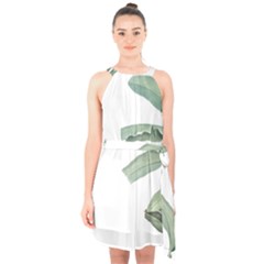 Palm Leaves Halter Collar Waist Tie Chiffon Dress by goljakoff