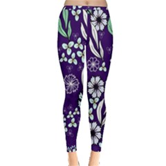 Floral Blue Pattern  Inside Out Leggings by MintanArt