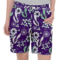 Floral Blue Pattern  Pocket Shorts by MintanArt