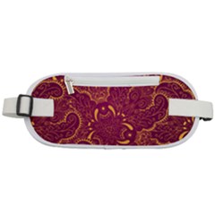 Golden Red Pattern Rounded Waist Pouch by designsbymallika