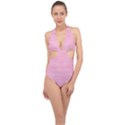 Pink knitting Halter Front Plunge Swimsuit View1