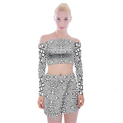 Modern Black And White Geometric Print Off Shoulder Top With Mini Skirt Set by dflcprintsclothing