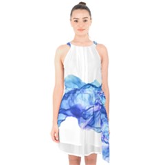 Blue Smoke Halter Collar Waist Tie Chiffon Dress by goljakoff