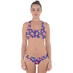 Blue Paisley Print 2 Cross Back Hipster Bikini Set by designsbymallika