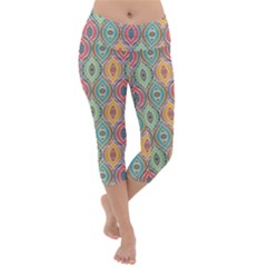 Mandala Baatik Print Lightweight Velour Capri Yoga Leggings by designsbymallika