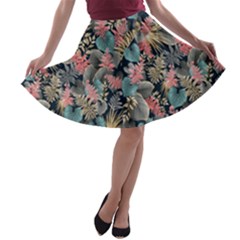 Pink Blue Metallic Pattern A-line Skater Skirt by designsbymallika