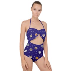 Multi Cats Scallop Top Cut Out Swimsuit by CleverGoods
