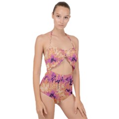Yellow And Pink Abstract Scallop Top Cut Out Swimsuit
