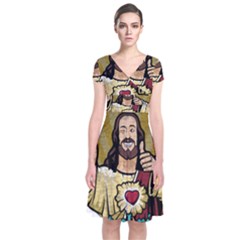 Buddy Christ Short Sleeve Front Wrap Dress