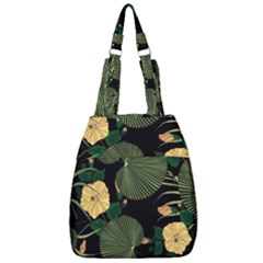 Tropical Vintage Yellow Hibiscus Floral Green Leaves Seamless Pattern Black Background  Center Zip Backpack by Sobalvarro