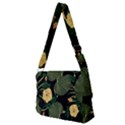 Tropical vintage yellow hibiscus floral green leaves seamless pattern black background. Full Print Messenger Bag (M) View2