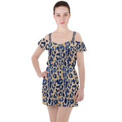 Leopard Skin  Ruffle Cut Out Chiffon Playsuit by Sobalvarro