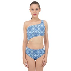 Blue Pattern Spliced Up Two Piece Swimsuit by Dazzleway