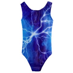 Blue Thunder Lightning At Night, Graphic Art Kids  Cut-out Back One Piece Swimsuit by picsaspassion
