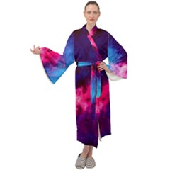 Colorful Pink And Blue Disco Smoke - Mist, Digital Art Maxi Velour Kimono by picsaspassion