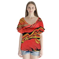 Warrior s Spirit  V-neck Flutter Sleeve Top by BrenZenCreations