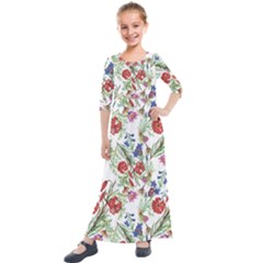 Summer Flowers Pattern Kids  Quarter Sleeve Maxi Dress by goljakoff