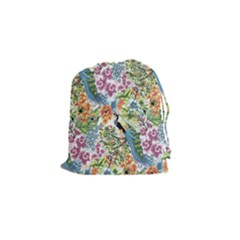 Flowers And Peacock Drawstring Pouch (small) by goljakoff