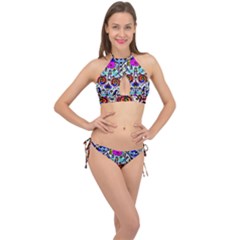 Sugar Skull Pattern 2 Cross Front Halter Bikini Set by ExtraAwesomeSauce