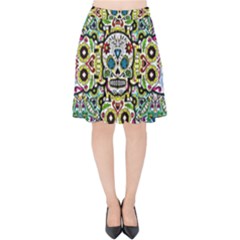 Sugar Skulls Pattern Velvet High Waist Skirt by ExtraAwesomeSauce