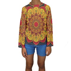 Mandela Flower Orange And Red Kids  Long Sleeve Swimwear by ExtraAwesomeSauce