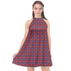 Tartan Pattern Halter Neckline Chiffon Dress 