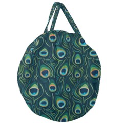 Watercolor Peacock Feather Pattern Giant Round Zipper Tote