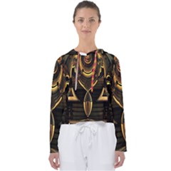 Black And Gold Abstract Line Art Pattern Women s Slouchy Sweat by CrypticFragmentsDesign