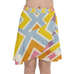 Line Pattern Cross Print Repeat Chiffon Wrap Front Skirt by Dutashop