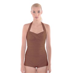 Caramel Cafe Boyleg Halter Swimsuit  by FabChoice