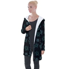 Blue Turtles On Black Longline Hooded Cardigan
