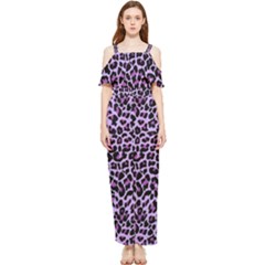 Pattern Leopard Purple Fur Draped Sleeveless Chiffon Jumpsuit by JustToWear