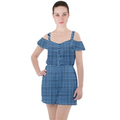 Blue Knitted Pattern Ruffle Cut Out Chiffon Playsuit by goljakoff